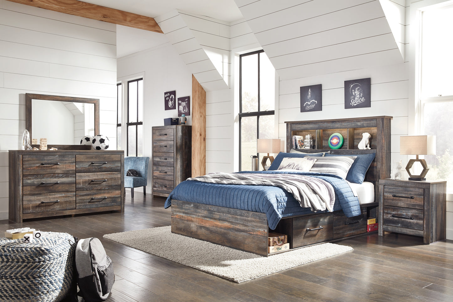 Drystan Bookcase Bed With 2 Storage Drawers