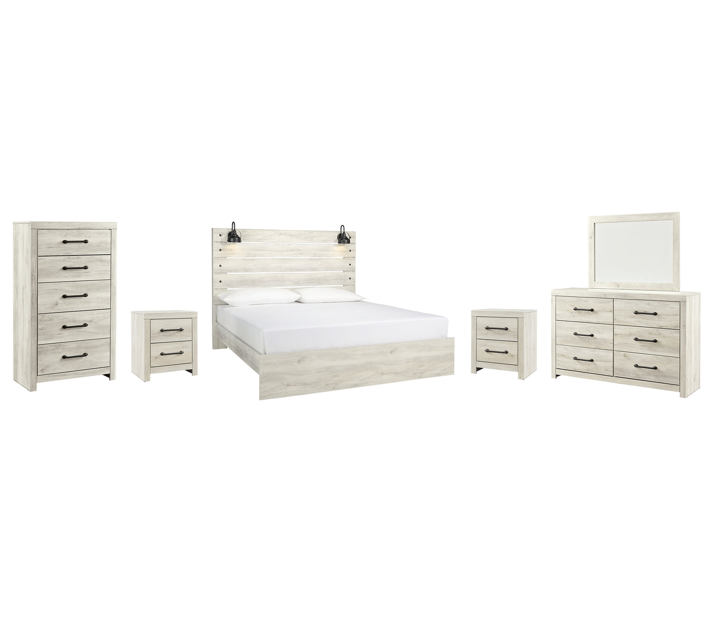 Cambeck Panel Bed With Mirrored Dresser, Chest And 2 Nightstands