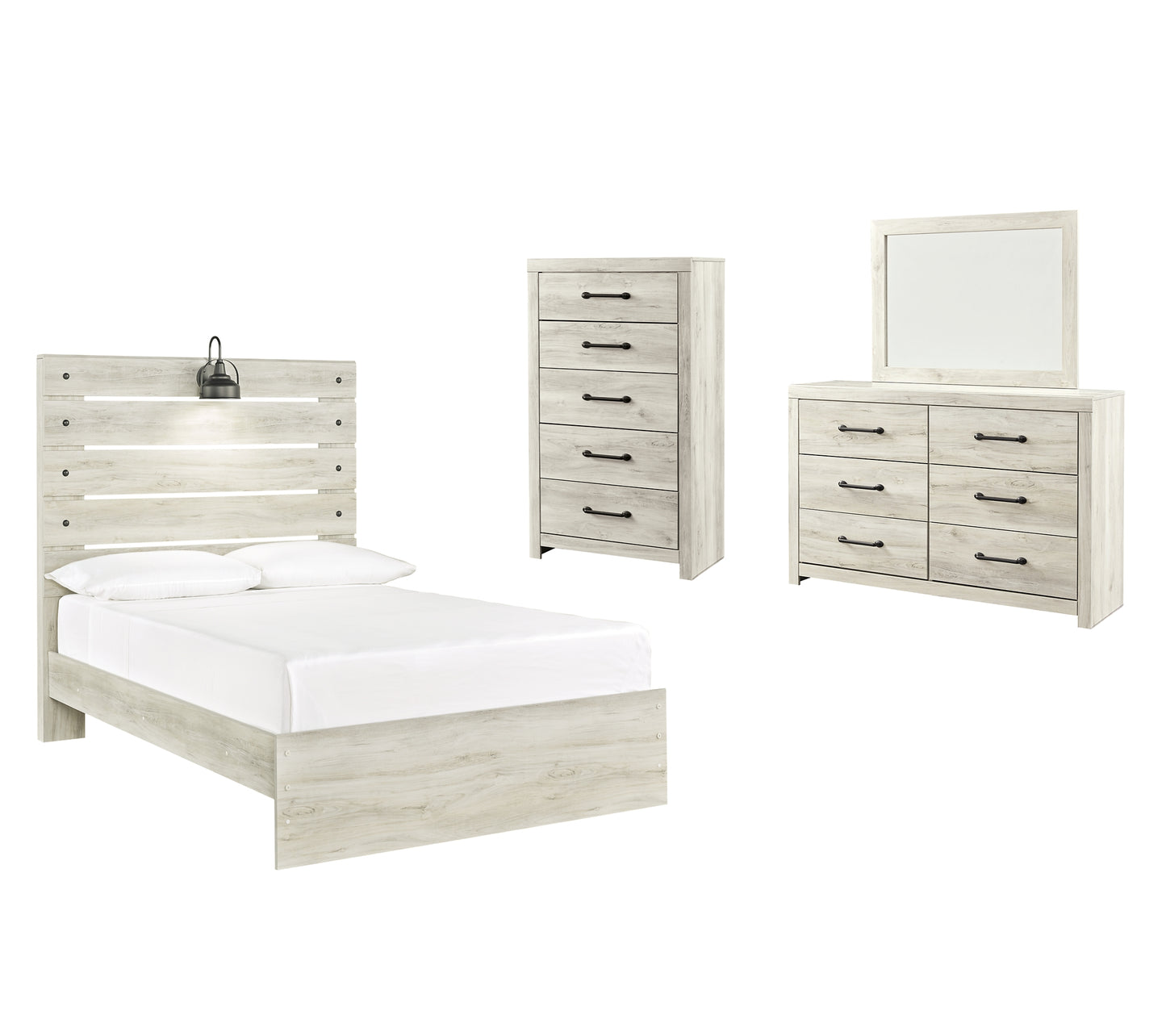 Cambeck Panel Bed With Mirrored Dresser And Chest