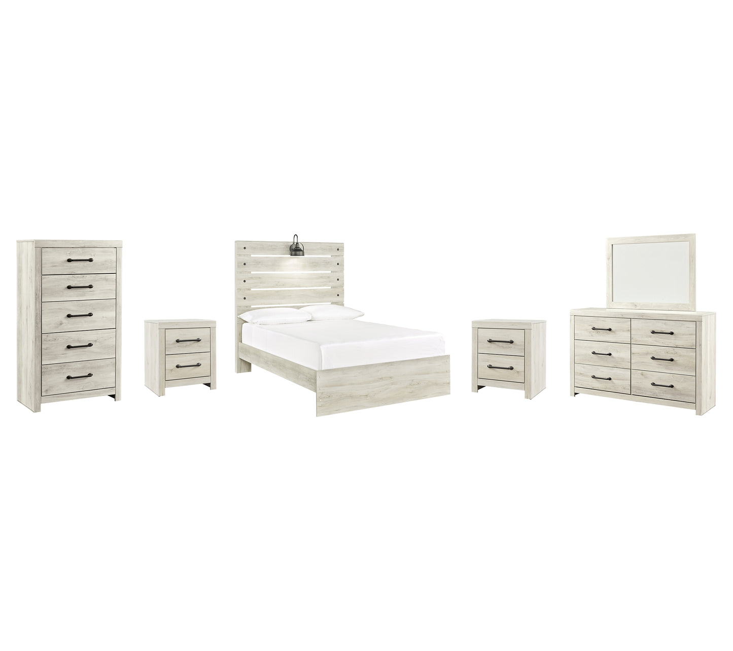 Cambeck Panel Bed With Mirrored Dresser, Chest And 2 Nightstands