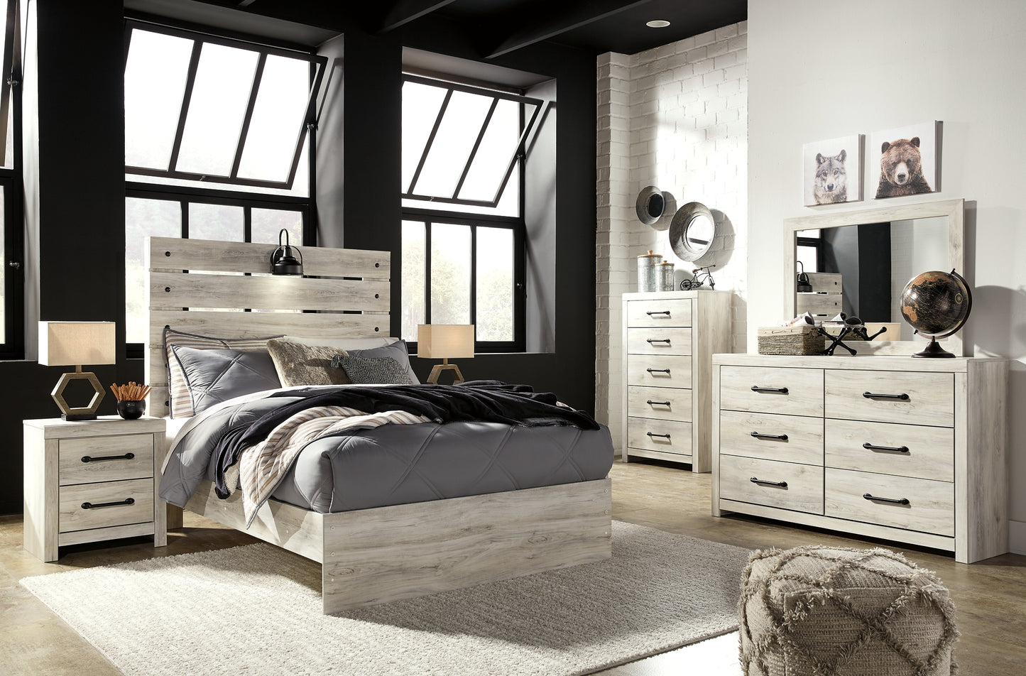 Cambeck Panel Bed With Mirrored Dresser, Chest And 2 Nightstands