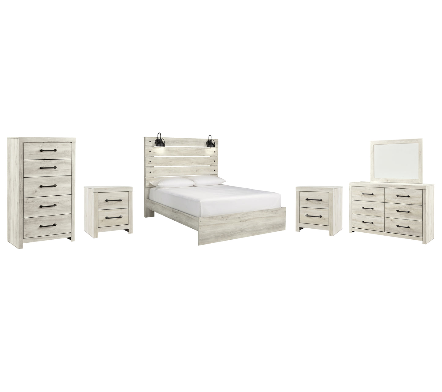Cambeck Panel Bed With Mirrored Dresser, Chest And 2 Nightstands
