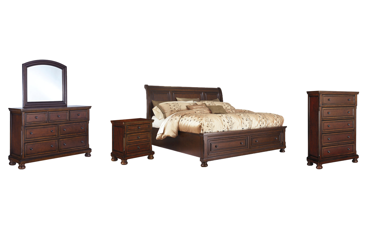 Porter Sleigh Bed With Mirrored Dresser, Chest And Nightstand