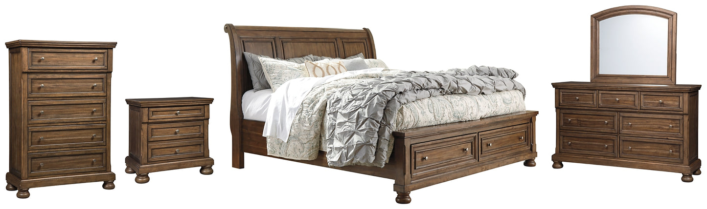 Flynnter Sleigh Bed With 2 Storage Drawers With Mirrored Dresser, Chest And Nightstand
