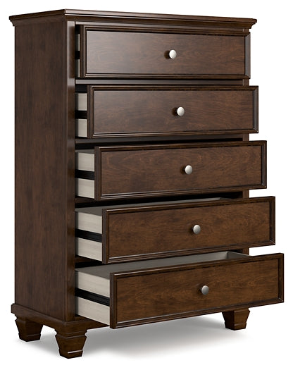 Danabrin California King Panel Bed with Mirrored Dresser, Chest and 2 Nightstands