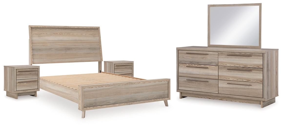 Hasbrick Queen Panel Bed with Mirrored Dresser and 2 Nightstands