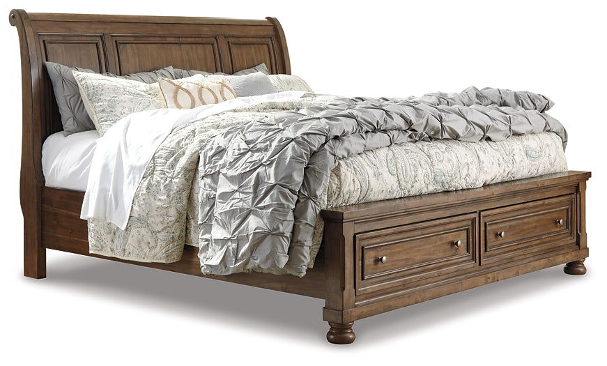 Flynnter Sleigh Bed With 2 Storage Drawers With Mirrored Dresser, Chest And Nightstand